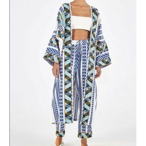 NWT Farm Rio Size Medium Jacquard Embroidery Kimono Multi Color Robe Modsens